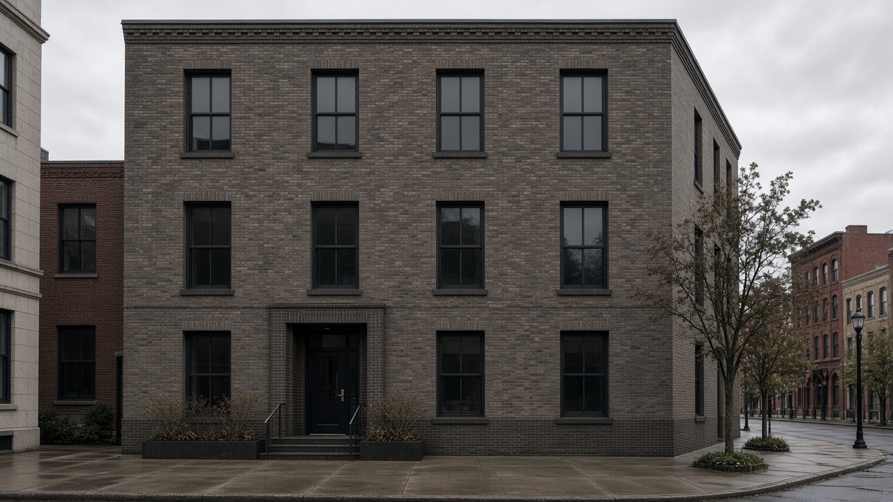 Alder Street Offices, a narrow three-story brick building with a regular grid of dark windows.