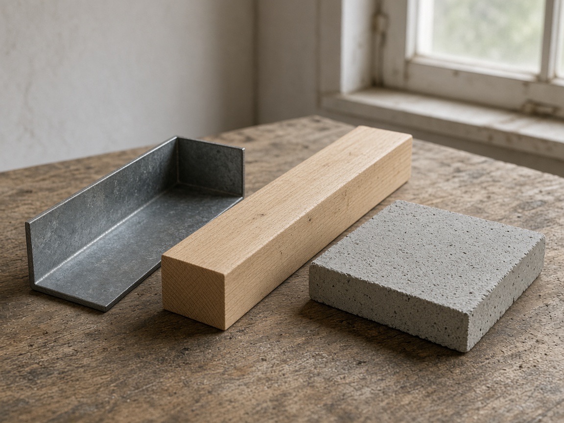 Steel, timber, and concrete samples for the North Fork Shop.